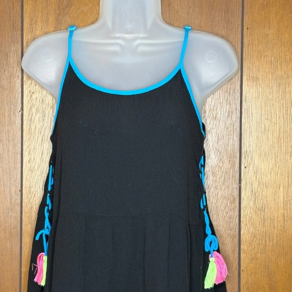 Justice Girls Dress 14 16 Black Tassel Pom‎ Pom Side Laceup Beach Coverup Boho